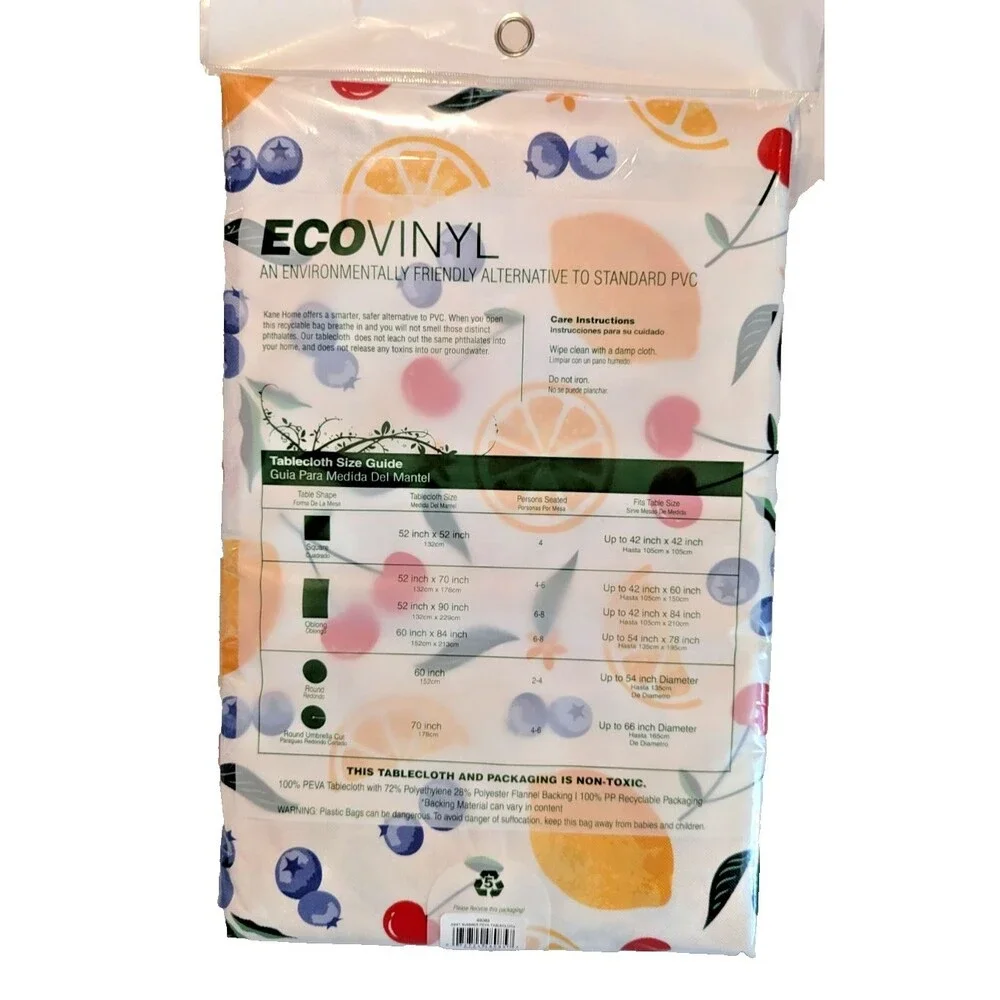 Kane Ecovinyl Tablecloth  Summer Fruits Flannel Back 52 x 70-in PEVA Non-Toxic